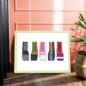 Platform Boots Print | 90's Nostalgia Girl Group | Fashion Shoes | 90's Pop Nostalgia Music | Quirky Fun Wall Art | A1 A2 A3 A4 A5