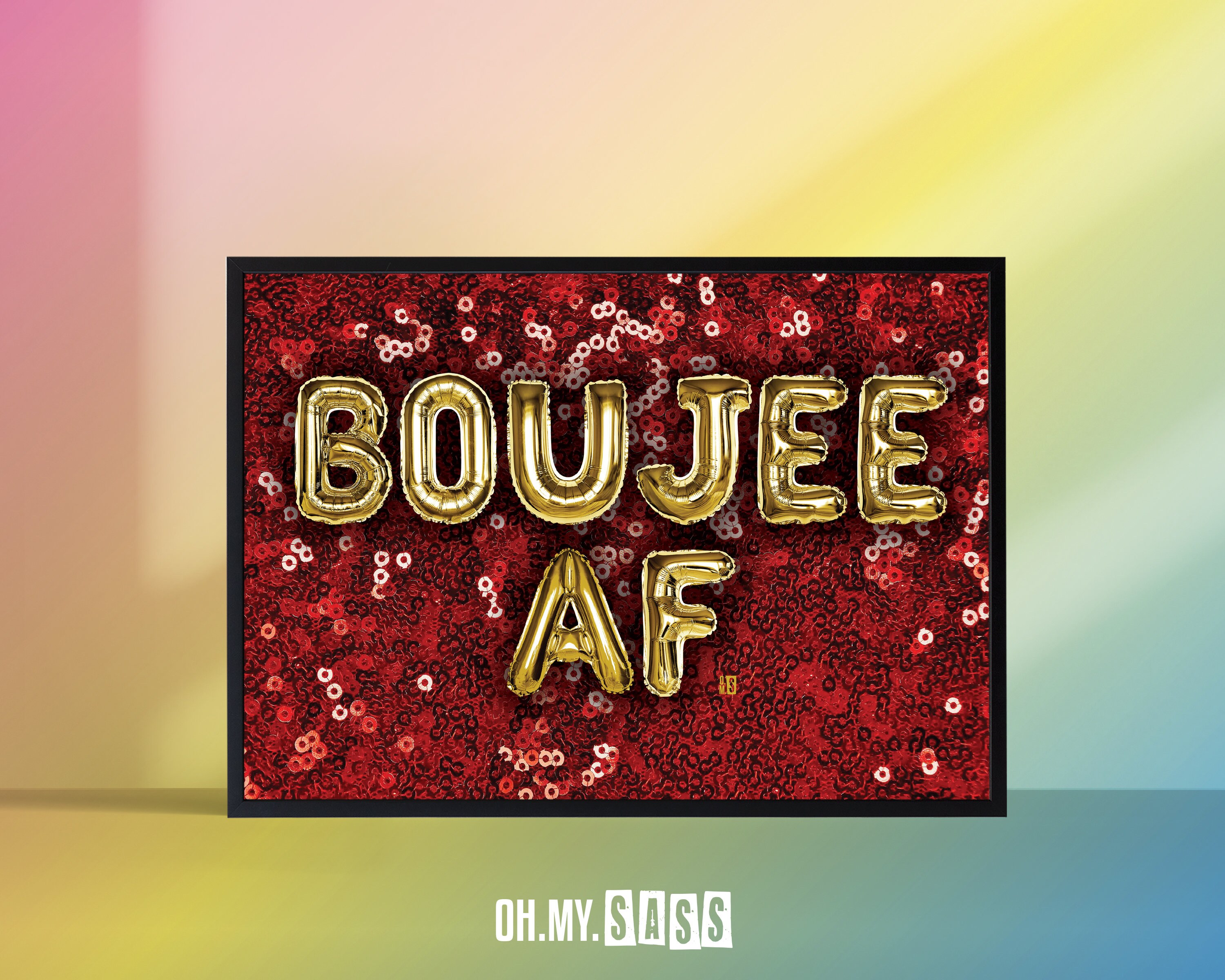Boujee AF Balloon Font Wall Art Print | Red Sequin Glitter Rude | Gift ...