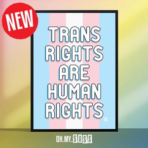 Trans Rights are Human Rights Print | Transgender Woman Man Positivity Print | LGBTQ+ Queer Poster | Pride Home Decor | A3 A4 A5