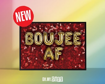 Boujee AF Balloon Font Wall Art Print | Red Sequin Glitter Rude | Gift Idea | A3 A4 A5