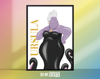 Disney Ursula Print Poster | Little Mermaid Villain | Quirky Fashion Illustration | Magazine Cover Wall Art | Gift for her | A3 A4 A5