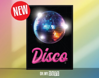 Rainbow Disco Ball Print | Colourful Retro | Multicoloured Wall Print | Quirky Pink Home Decor | Fun Good Vibes Gift | A3 A4 A5