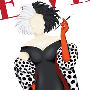 Lámina con la portada de la revista Cruella de Vil / Dibujo de la villana de Disney / Dálmata / Ilustración de moda / Arte para la pared / Regalo para ella / A1 A2 A3 A4 A5 imagen 2