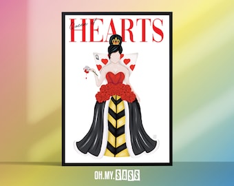 Disney Queen of Hearts Magazine Cover Print | Alice in Wonderland Villain Art Poster | Red Queen | Quirky Fashion Illustration | A3 A4 A5