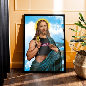 Funny Poppers Jesus Liquid Gold Print | Daddy Vintage Altered Art Poster | Gay Pride Culture | LGBTQ+ | Queer Art | A1 A2 A3 A4 A5