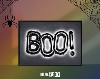 Halloween Balloon Font Wall Art Print | Boo! Ghost Haunted Goth Dark Decor Interior Poster | Gift Idea | A3 A4 A5
