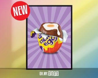 Retro Chocolate Creme Egg Print | Easter Food Confectionery Colourful Throwback Wall Print | Gallery Wall | A3 A4 A5