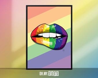 Pride Flag Queer Print | LGBTQ+ Lips Rainbow Poster | Friend Gift | Gallery Wall Art Sexuality Illustration A3 A4 A5