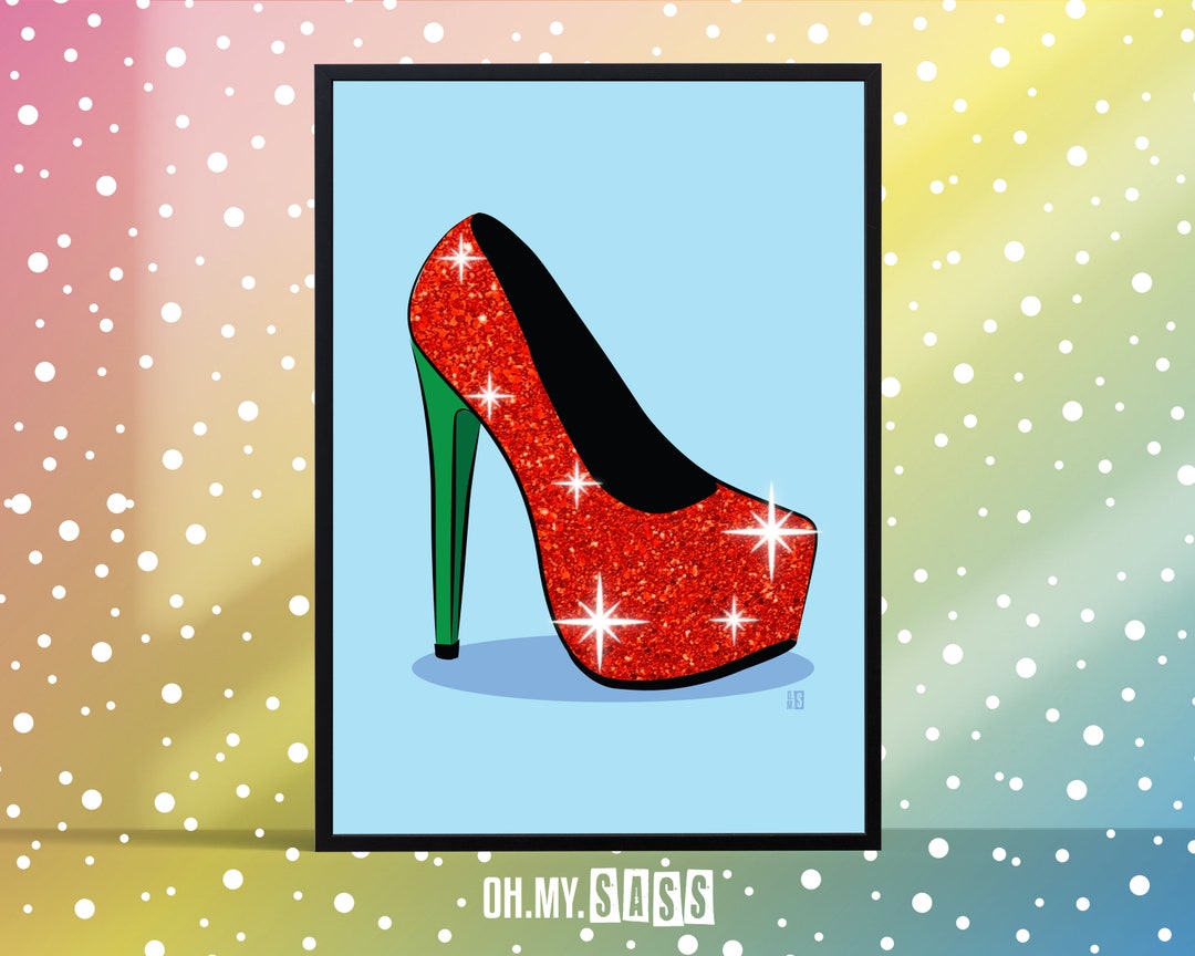 Red Glitter High Heel Christmas Xmas Print Wizard of Oz Etsy