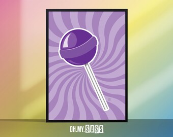 Lollipop Candy Print | Pick &#39;n&#39; Mix Poster | Colourful Retro Sweet Shop Wall Print | Gallery Wall | Home Poster | A3 A4 A5