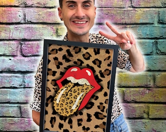 The Rolling Stones | Classic Tongue Lips Logo Fan Art | Leopard Animal Print Poster | Rock n' Roll Music Genre | Fun Wall Art  | A3 A4 A5