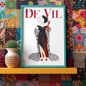 Lámina con la portada de la revista Cruella de Vil / Dibujo de la villana de Disney / Dálmata / Ilustración de moda / Arte para la pared / Regalo para ella / A1 A2 A3 A4 A5 imagen 3
