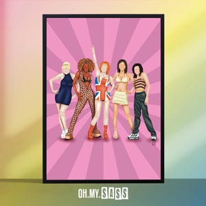 Grupo de chicas nostálgico de los 90 / Girl Power / Zapatos de plataforma / Música pop británica / Arte mural divertido y peculiar / A3 A4 A5