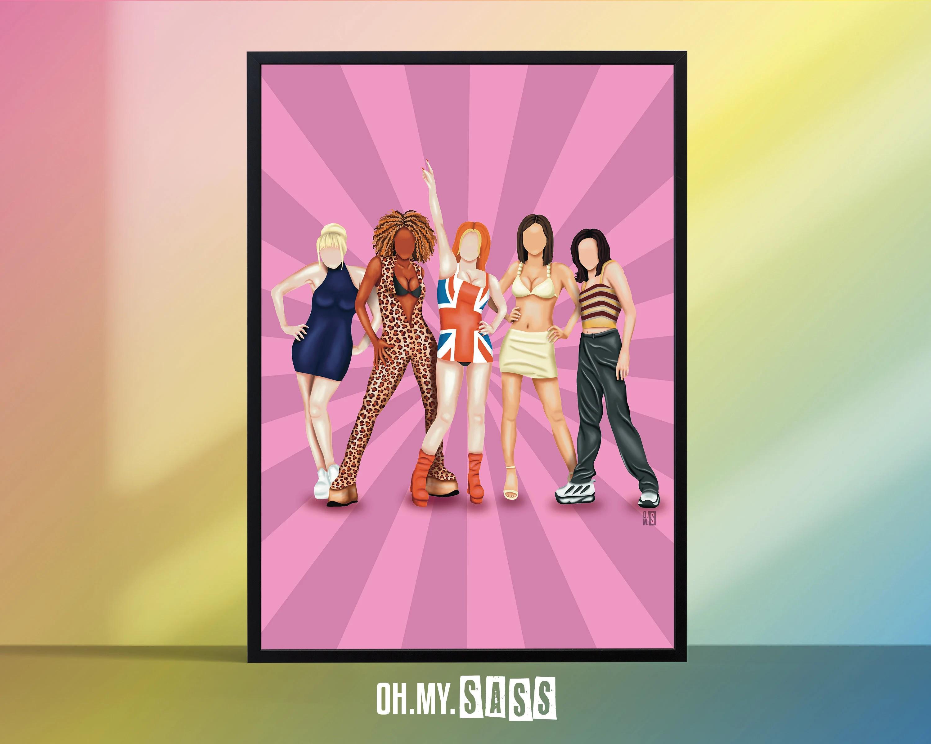 90's Nostalgia Girl Group | Girl Power | Platform Shoes | British Pop Music | Quirky Fun Wall Art | A3 A4 A5