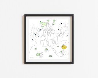 Halloween Pumpkin Print: Spooky Castle, Trick or Treat Scene