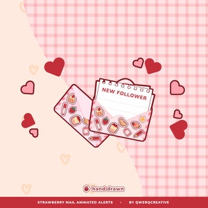 Alertas de correo animadas de fresa / Notificaciones emergentes / Alertas de transmisión / Tema de pegatinas y papelería / Alerta de carta / Rosa