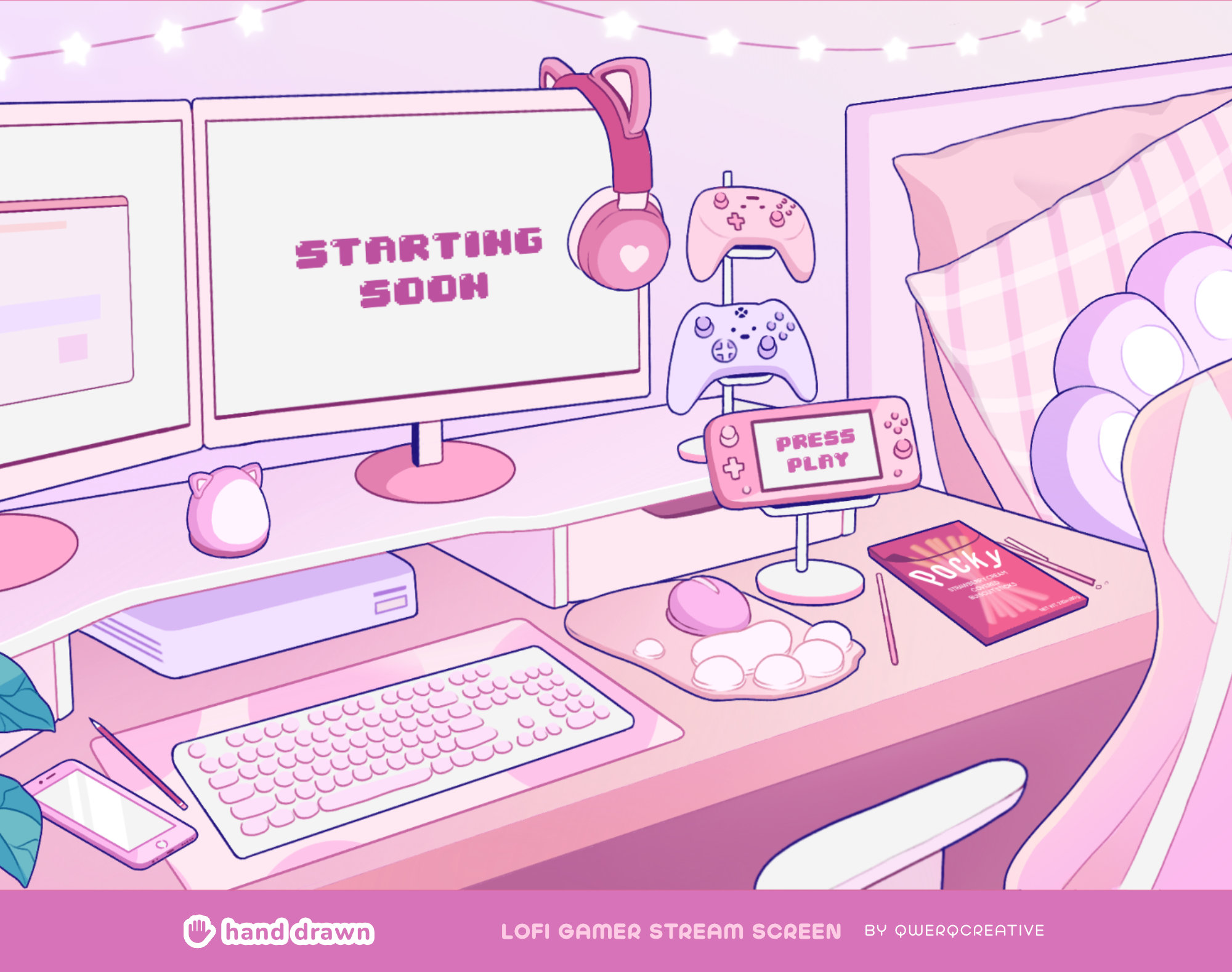 ANIMATED Stream Screens | Lofi Gamer | Comfy Room Aesthetic | Pastel Overlay | Twitch Scenes | Pixel Aesthetic | Streamer Room | Pink