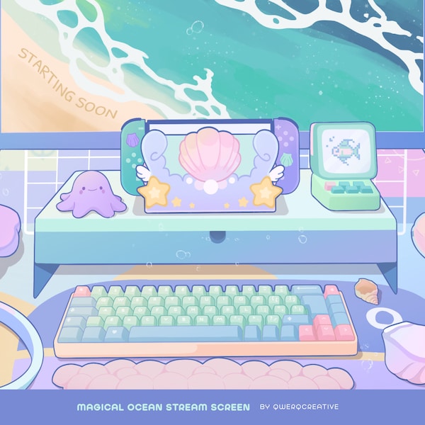 ANIMATED Magical Ocean Screens | Stream Scenes | Underwater Theme | Gamer Overlay | Lofi Desk Scene | Pink | Cute