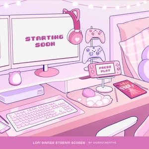 ANIMATED Stream Screens | Lofi Gamer | Comfy Room Aesthetic | Pastel Overlay | Twitch Scenes | Pixel Aesthetic | Streamer Room | Pink