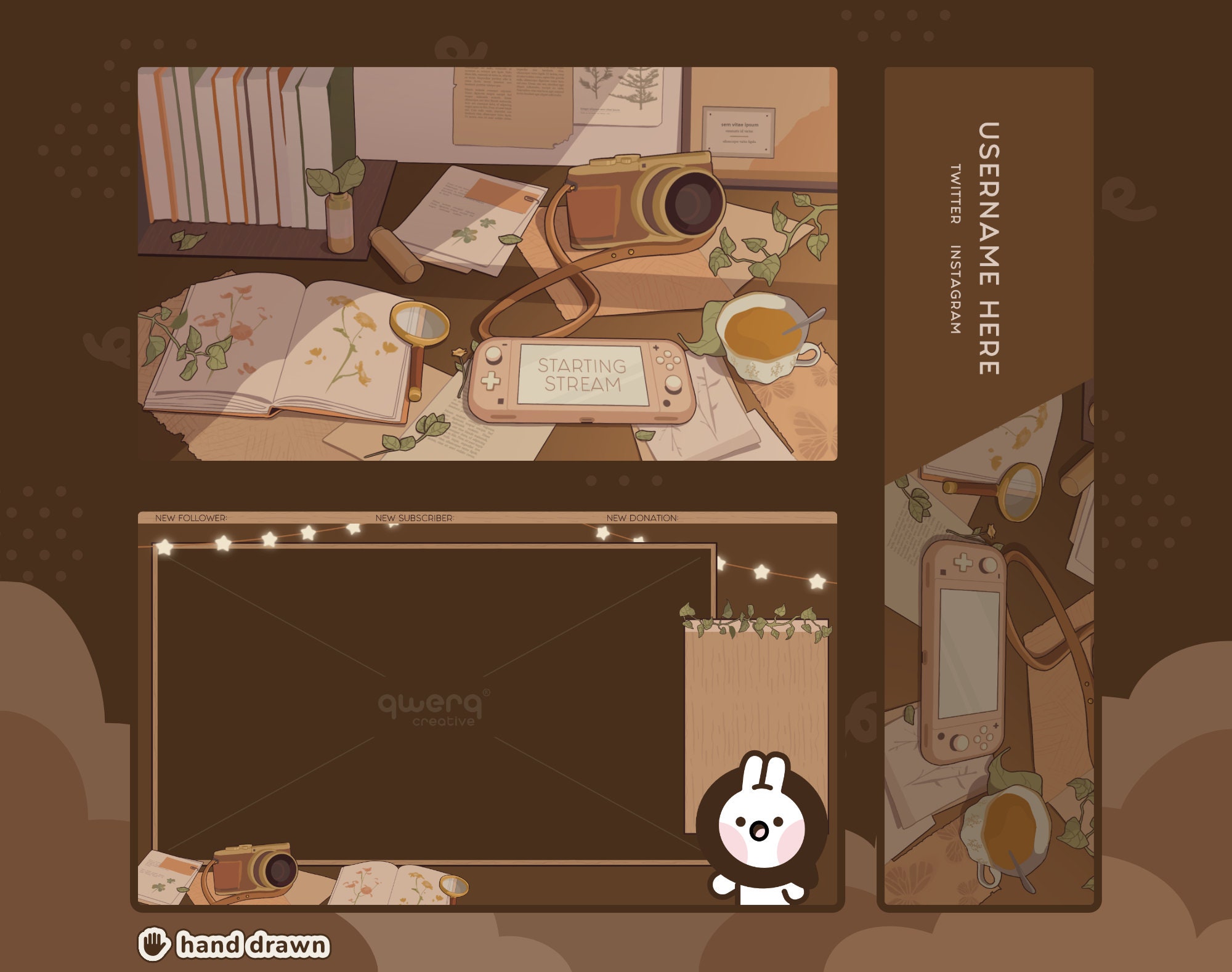 ANIMIERTES Cottagecore Stream Paket | Personalisierbar | Animierte Benachrichtigungen | Twitch Overlay | Animierte Bildschirme | Schreibtisch Motiv | Gemütlich | Jahrgang