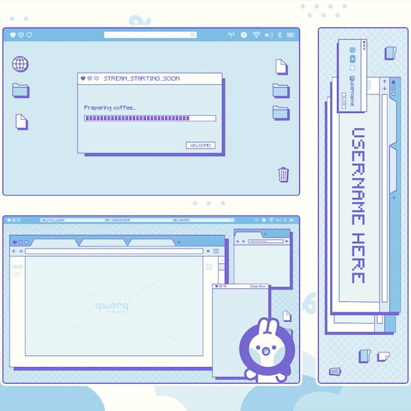 ANIMIERTES Browser Stream Paket | Individualisierbar | Pastell | Kawaii | Twitch Overlay Paket | Pixel | Fensterbild | Dampfwelle | Blau