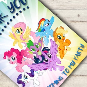 Cartão de agradecimento My Little Pony, convite de festa de aniversário, modelo de download instantâneo, convite de aniversário de menina