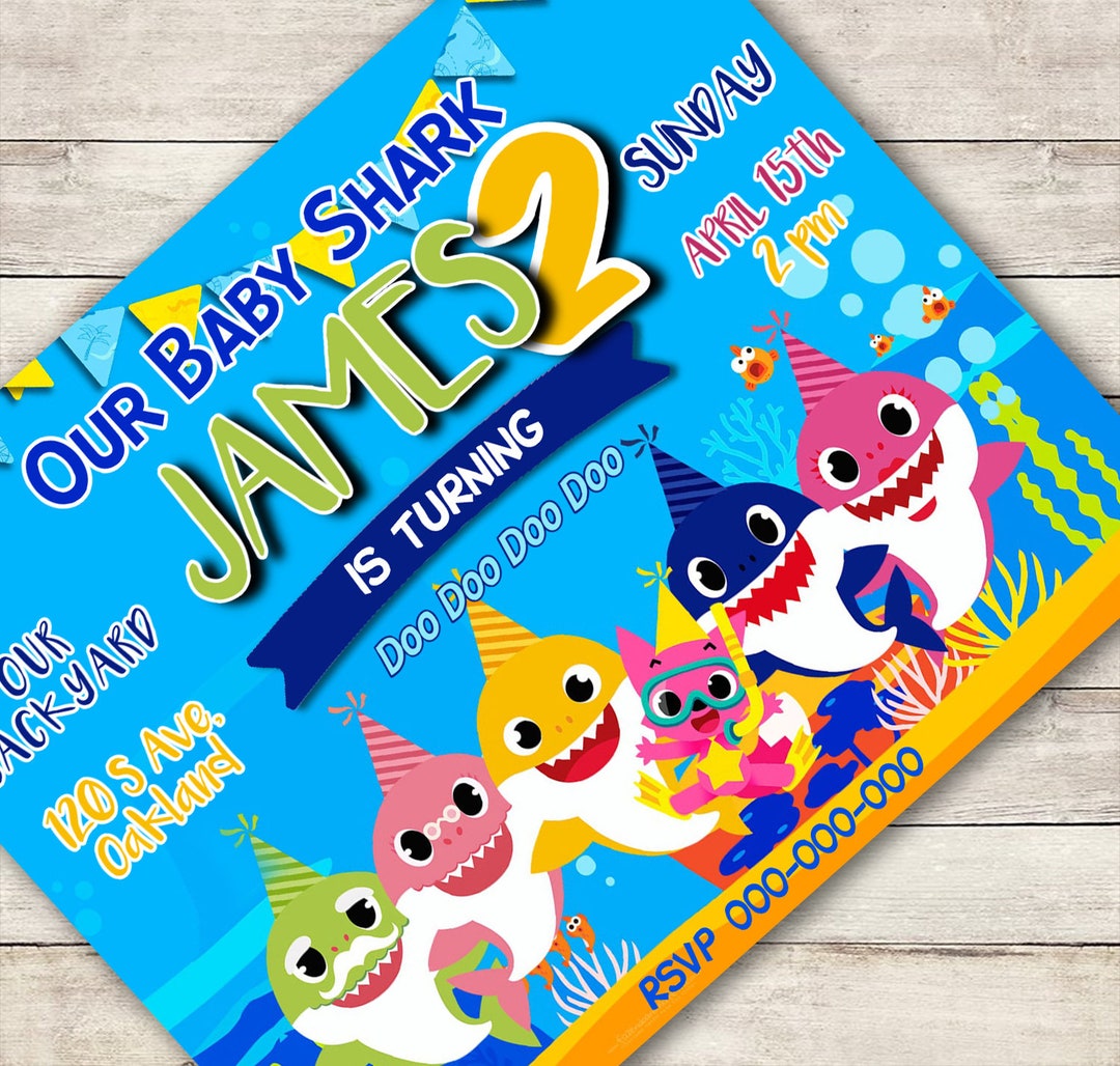 Editable Birthday Invitation, Baby Shark Invitation, Birthday Party