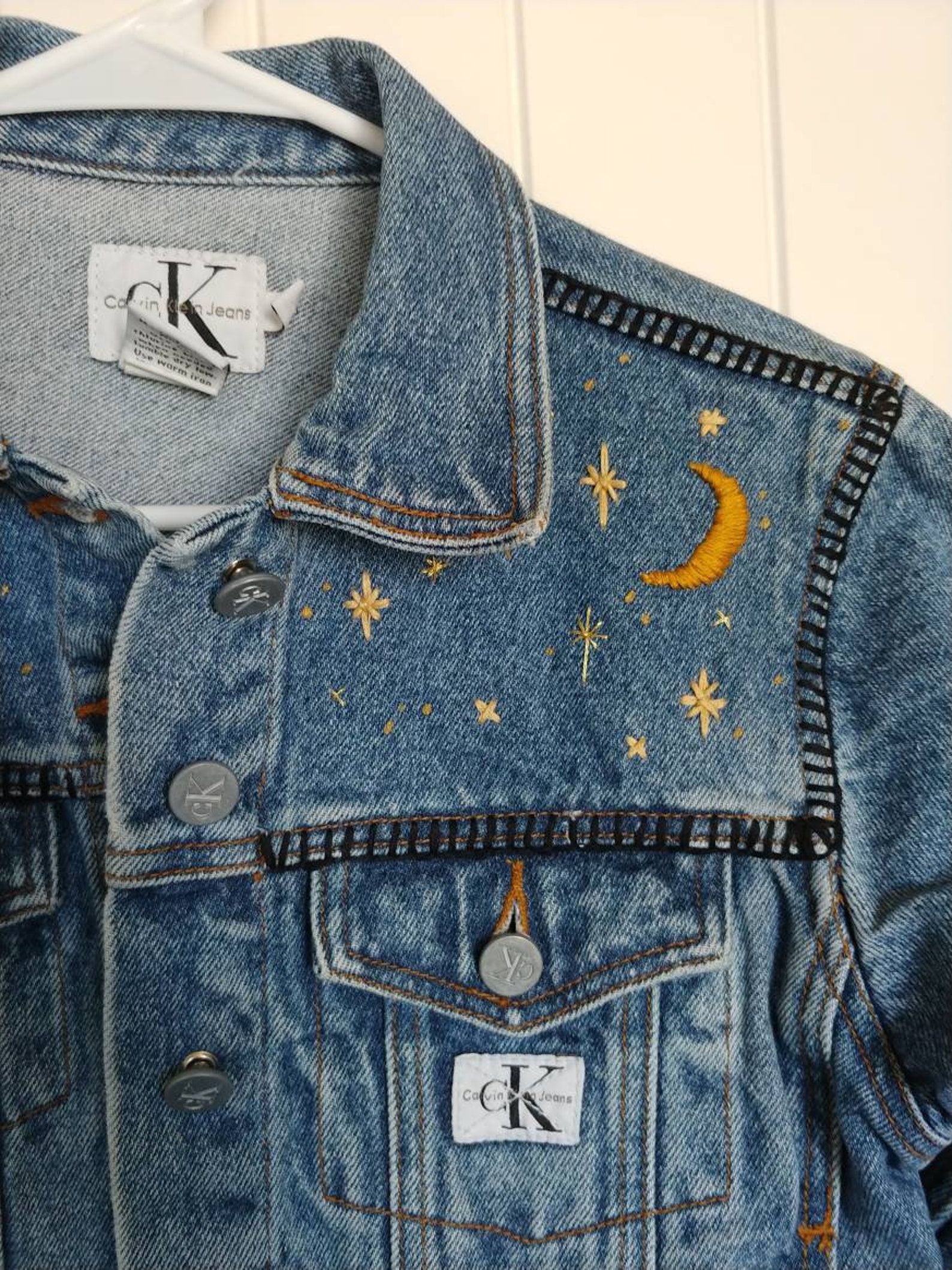 Hand painted and embroidered vintage denim jacket one of a | Etsy