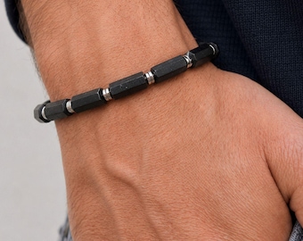 Bracelet en shungite : pierre précieuse perlée de 8 mm, bijou de méditation