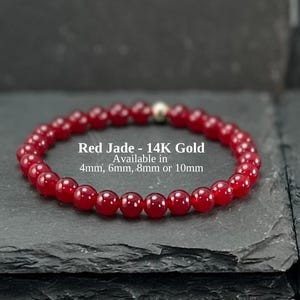 Genuine Red Jade Bracelet, 14K Gold,Healing Jewelry ,Jade Jewelry , 4mm 6mm 8mm Gemstone Bracelet  Positive Energy Bracelets for Men Women ,