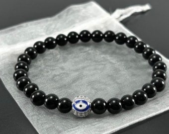 Black Obsidian Evil Eye Bracelet: Gemstone Protection Jewelry