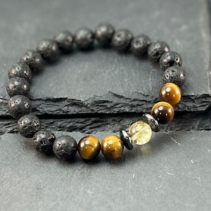 Tiger Eye Citrine Lava Stone Bracelet: Men's Healing Crystal Jewelry