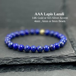 AAA Lapis Lazuli Bracelet, 14K Gold Accent,925 Silver Accent, Genuine ...