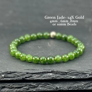 Green Jade Bracelet: 14K Gold Accent, Good Luck Gemstone