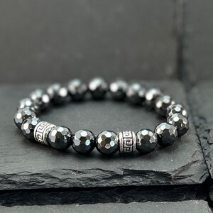 Faceted Hematite Beaded Bracelet: Energy Protection Crystal Jewelry