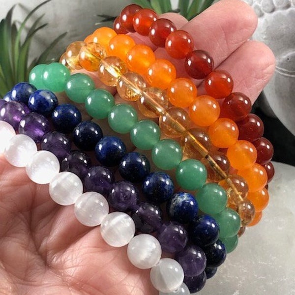 7 Chakra Crystal Bracelet Set , Rainbow Gift Set , Chakra Healing Bead Bracelets for Men Women, Handmade Jewelry , Gifts for Her Him