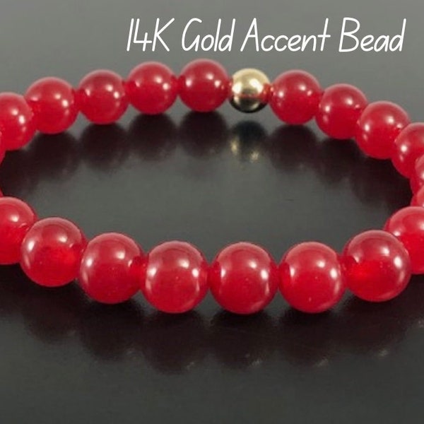 Genuine Red Jade Bracelet, 14K Gold,  Healing Jewelry , Jade Jewelry , 6mm 8mm Gemstone Bracelet  Positive Energy Bracelets for Men Women ,