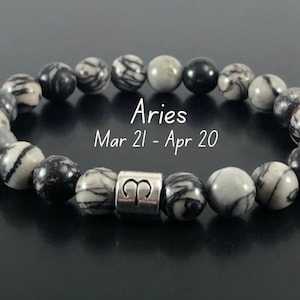 Aries Bracelet , Black Line Jasper Beaded Bracelet,Zodiac Jewelry, Gifts for Aries Zodiac ,Aries Jewelry , Zodiac Gifts , Aries Crystals