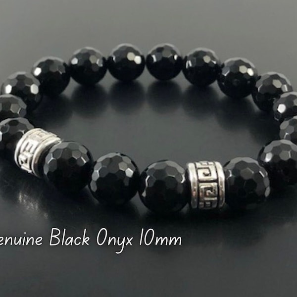 Onyx Bracelet for Men , Women , 10mm Black Onyx Beaded Bracelets , Mens Bracelets , Womens Bracelets ,Black Gemstone Crystal Bracelet ,Gifts