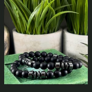 Ensemble de bracelets pour homme en onyx noir et hématite : cristal de protection énergétique