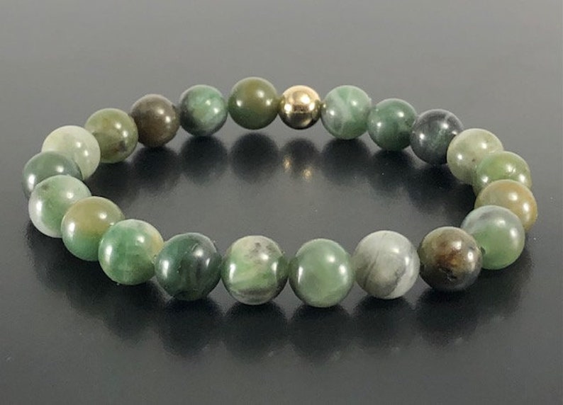 Bijoux en or 14 carats, Bracelet en cristal de jade africain, Cristaux de guérison, Bracelets de perles, Bracelet de perles en or, Bracelets femme et homme, Cadeaux Bracelet Only 8mm