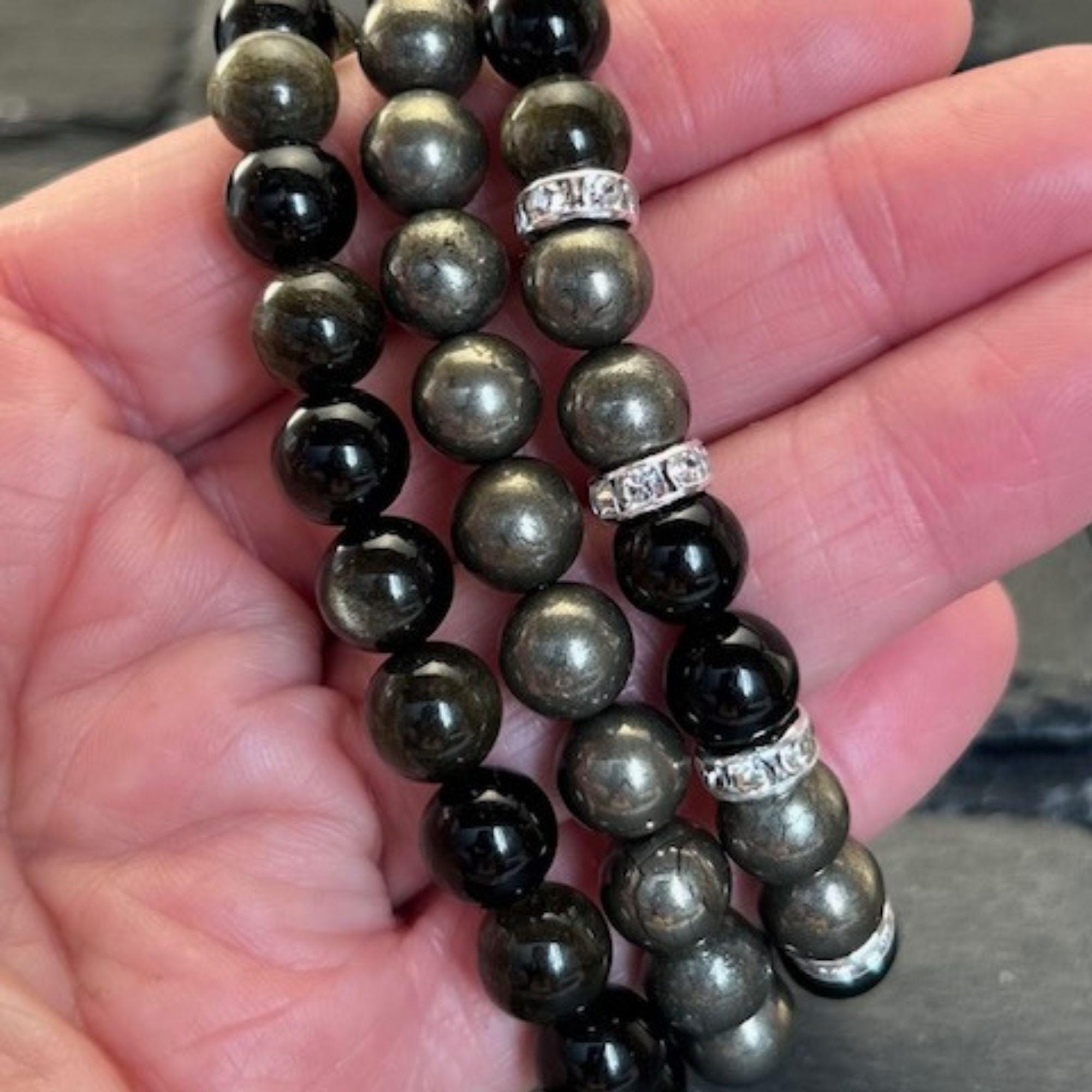 Golden Sheen Obsidian & Pyrite Bracelet Set – Powerful Protection