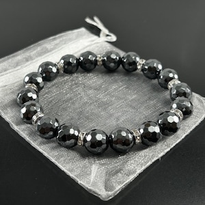 Faceted Hematite Bracelet: Energy Protection, Healing Crystal, Bling Accent
