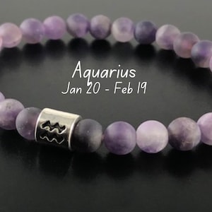 Amethyst Aquarius Bracelet , Best Selling, Matte Amethyst 6mm 8mm Beaded Bracelet, Gifts for Women Men , Zodiac Bracelet , Aquarius Gifts