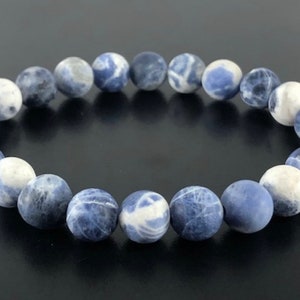 Mens Bracelets , Matte Sodalite Bead Bracelet , 6mm 8mm 10mm Beaded Bracelets ,Gemstone Crystals Bracelets ,Stretch Bracelets ,Gifts for Him