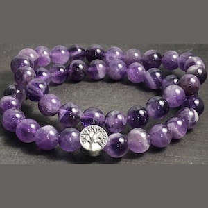 Amethyst Beaded Bracelet with Tree of Life Charm