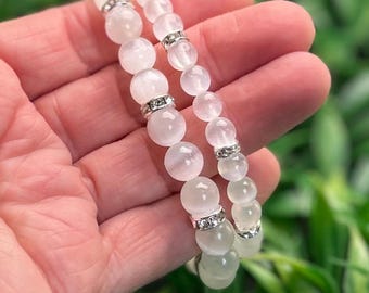 AAA Selenite Bracelet 6mm or 8mm, High Quality Gemstone Healing Jewelry, Crown Chakra Crystals, Gifts for Her