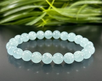 AA Aquamarine Bracelet ,14K Gold Accent , 925 Sterling Silver,8mm Beaded Bracelets , Genuine Aquamarine Jewelry,  Crystal Bracelet