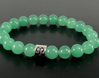 Aries Bracelet , Aventurine Crystal Bracelet, Mens Womens Beaded Bracelets , Green Gemstone Bracelet, Healing Crystal , Zodiac Bracelet