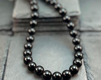 Black Obsidian Beaded Necklace: Energy Protection Gemstone Jewelry